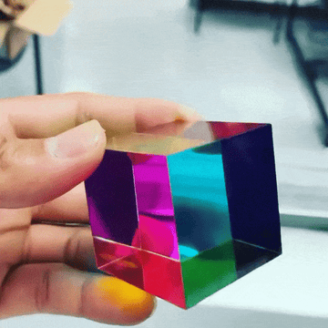 GIF of hand holding and turning colorful cube