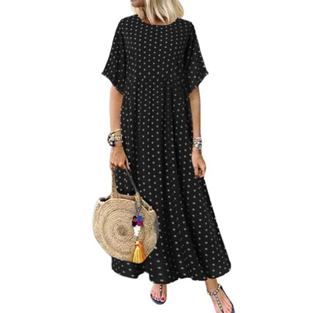 A black polka dot maxi dress