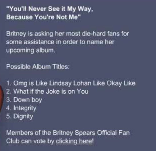 Britney asked her fans to help her name an album