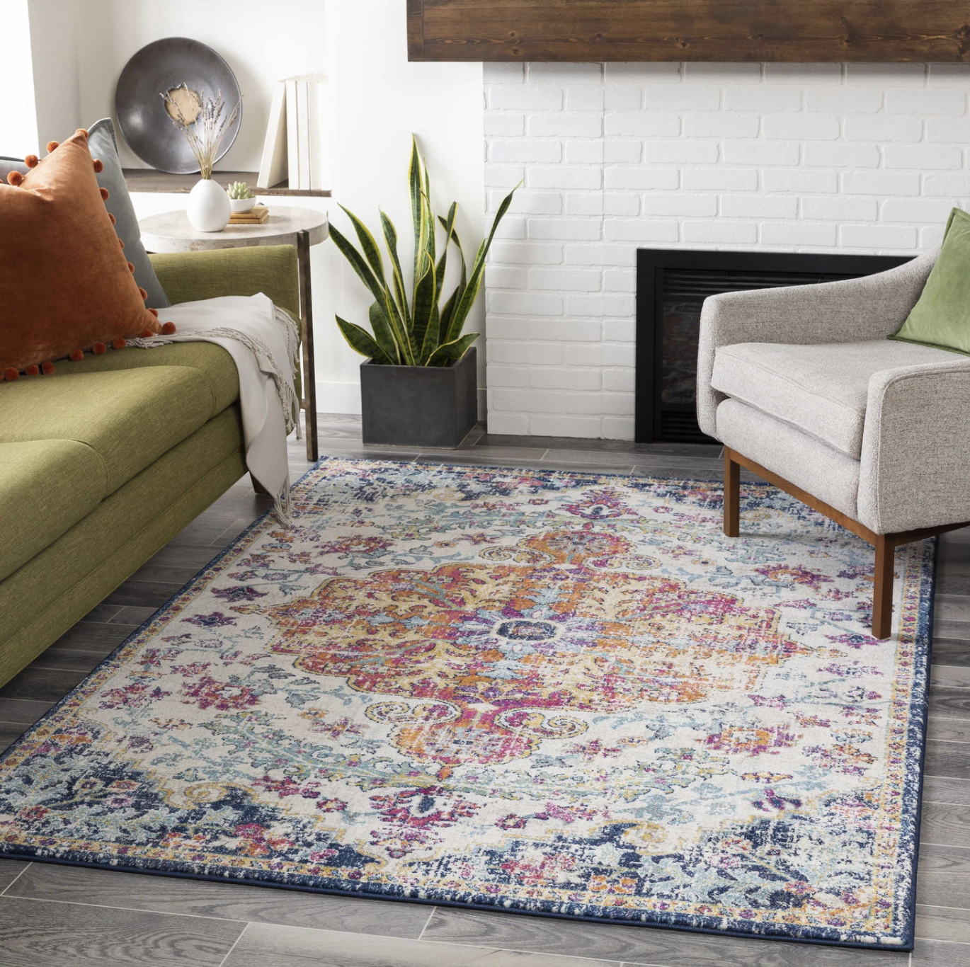 The rug is shown in a living room
