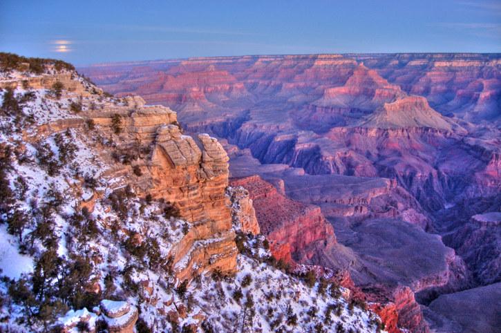 A view of the Grand Canyon at sunrise.