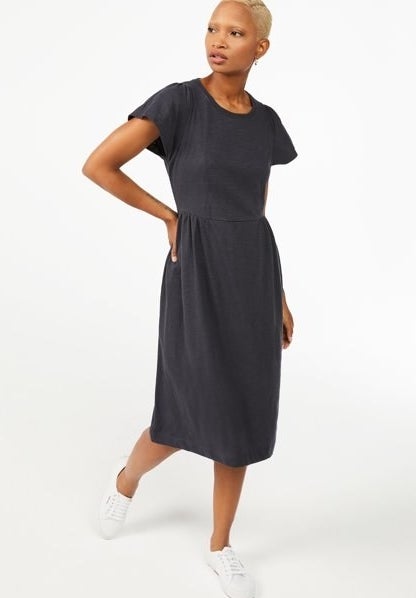 A grey seamless dress with flutter sleeves