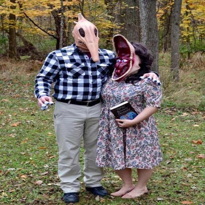 a couple wearing the matching masks