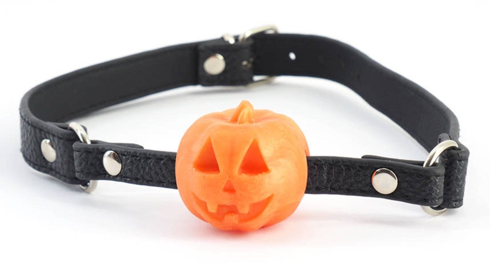 Black and orange pumpkin ball gag