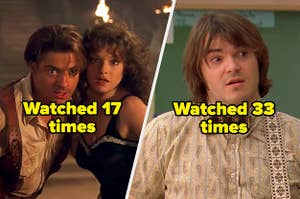 The Mummy labeled "watch 17 times" and School of Rock labeled "watch 33 times"