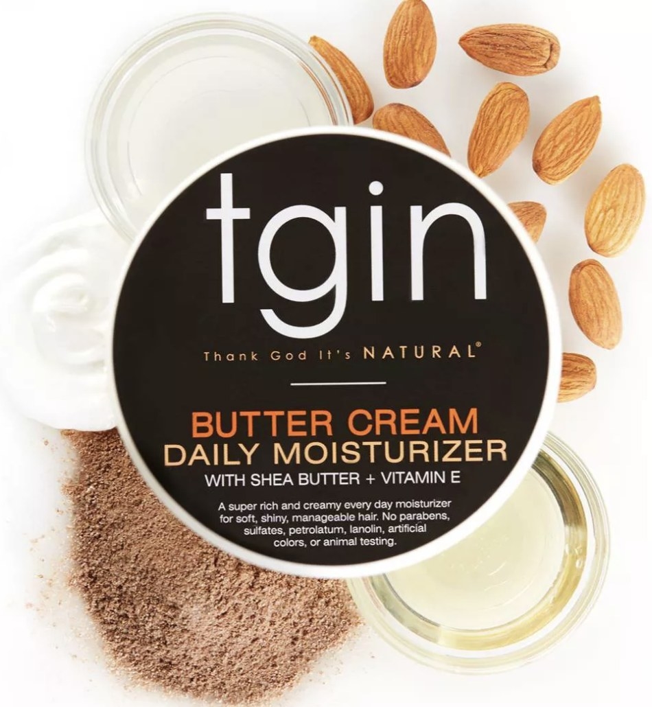 The dark brown lid says &quot;tgin&quot; in large text and has other information printed in orange and and cream colors