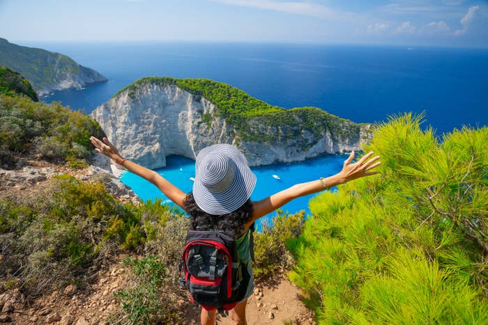 An excited backpacker.