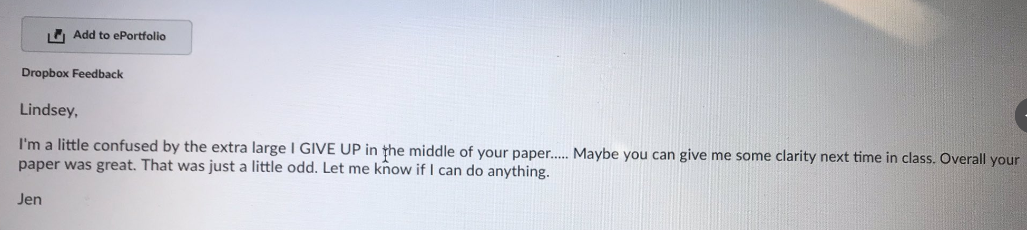 The teacher's confused email replying to the "i give up" paper