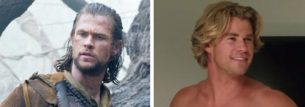 Left: Eric from Snow White And The Hunstsman; Right: Stone Crandall from Vacation standing shirtless
