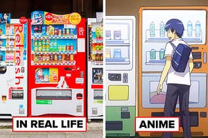 Left: Vending machines in Japan in real life; Right: Vending machines as seen in anime