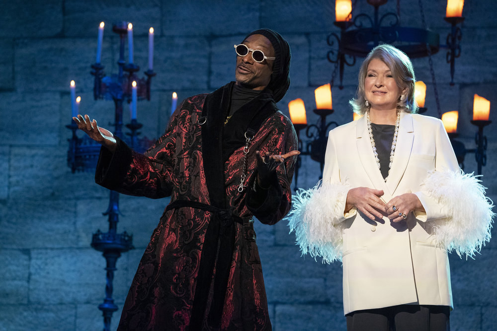 Snoop Dogg and Martha Stewart prepare to judge a Halloween cooking competition