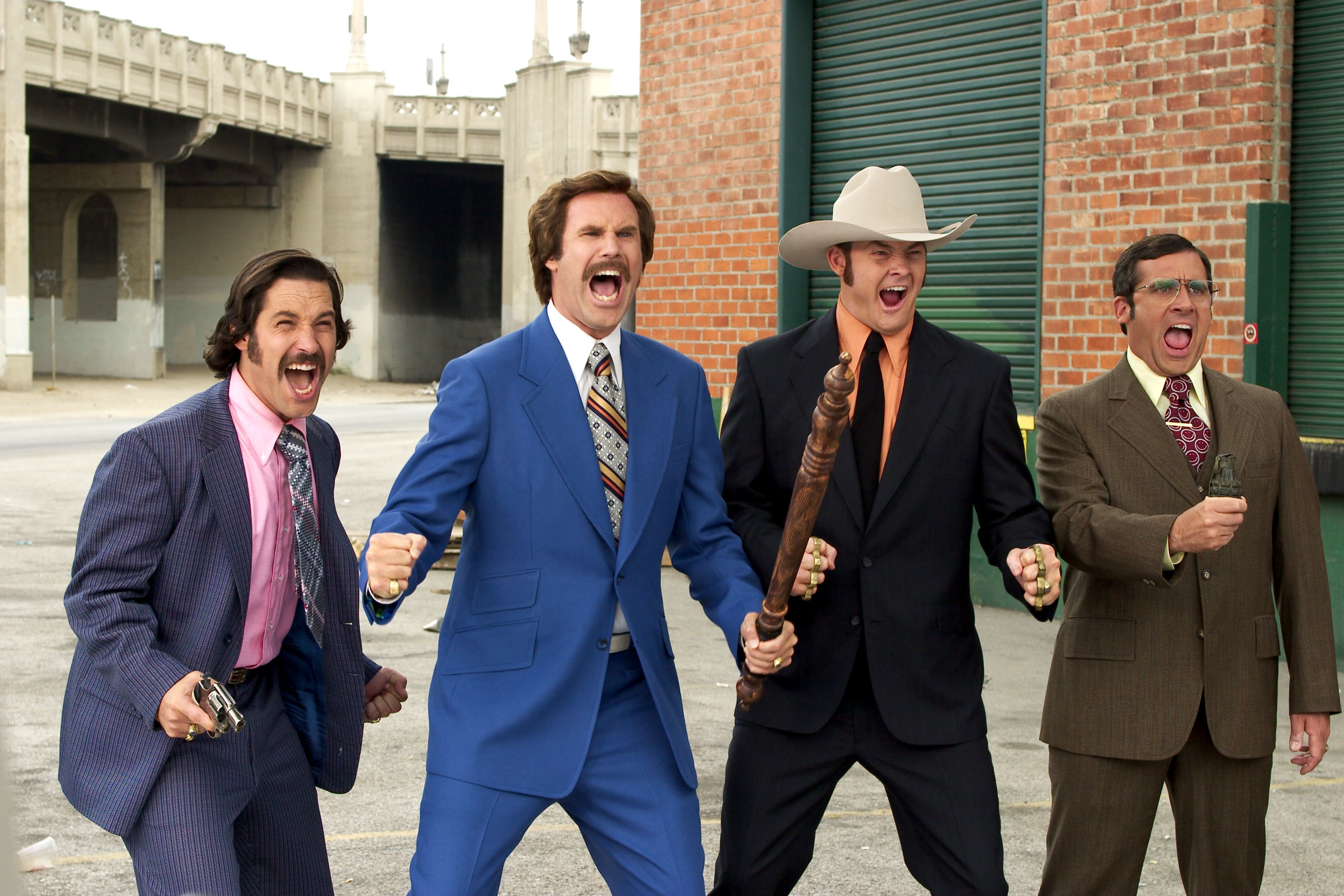 Paul Rudd, Will Ferrell, David Koechner, and Steve Carell get ready for a street fight