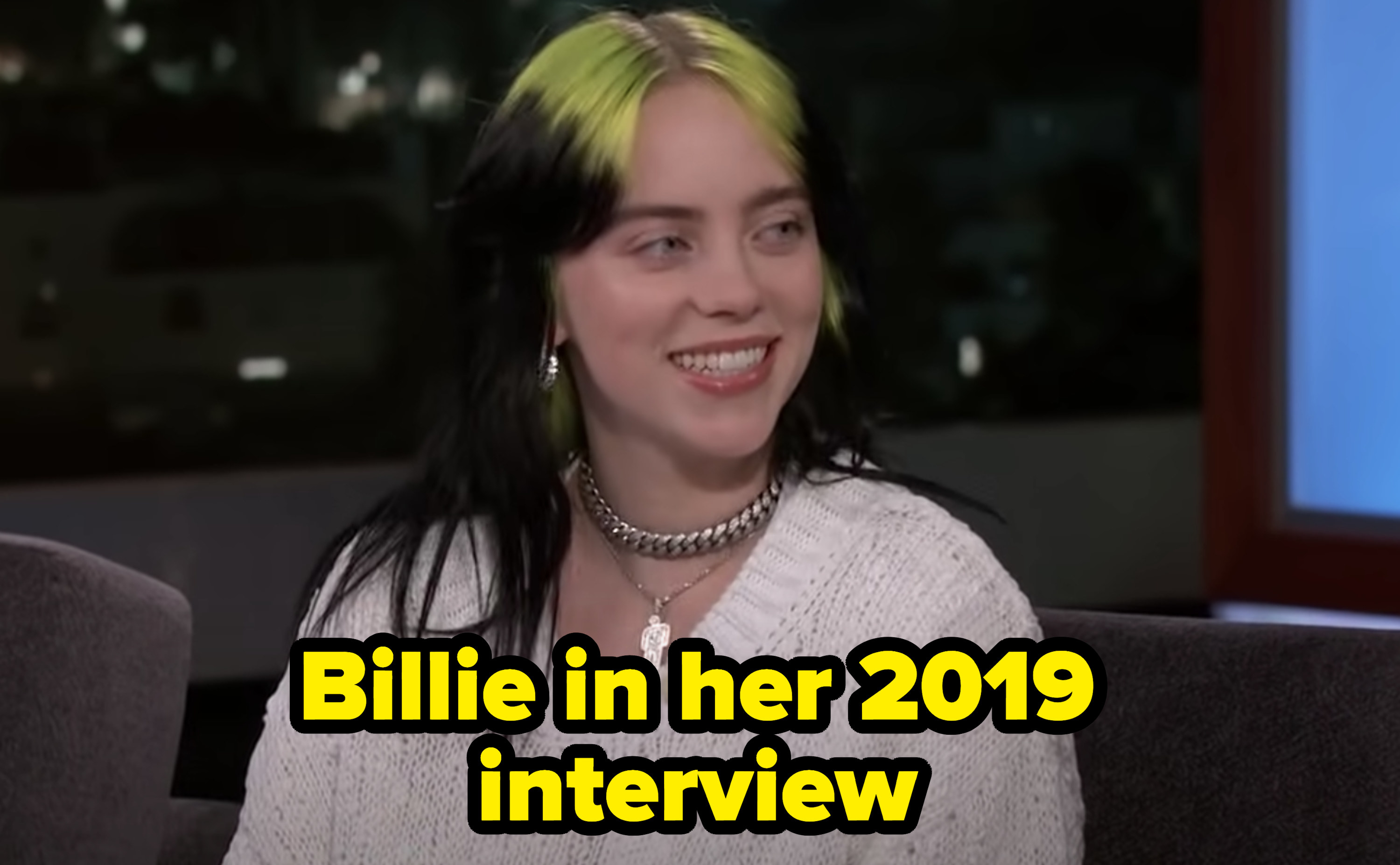 Billie smiling during her 2019 Kimmel interview