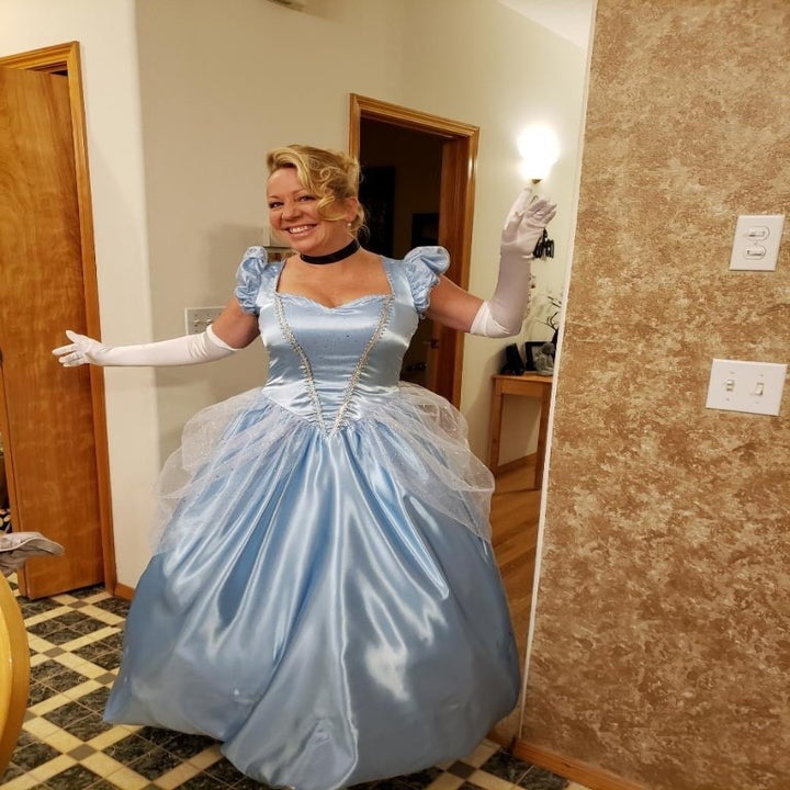 a reviewer in the cinderella ballgown