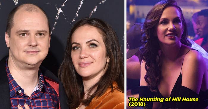 Mike Flanagan and Kate Siegel posing together, and Kate Siegel&#x27;s character Theo in The Haunting of Hill House.