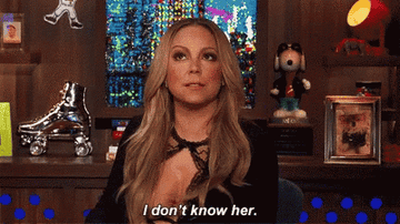 Gif of Mariah Carey saying &quot;I don&#x27;t know her&quot; on &quot;Watch What Happens Live&quot;