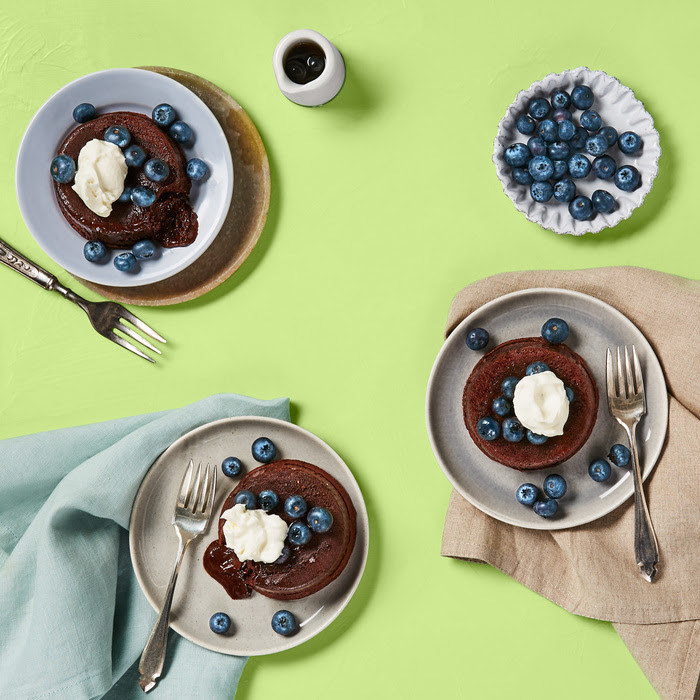 Three plates of HelloFresh desserts with blueberries.