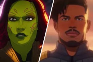 A close up of Gamora and Killmonger from the show "What If...?"