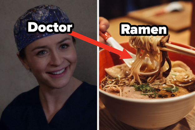 A close up of Amelia Shepard from "Grey's Anatomy" and a pair of chopsticks picks up noodles from a bowl
