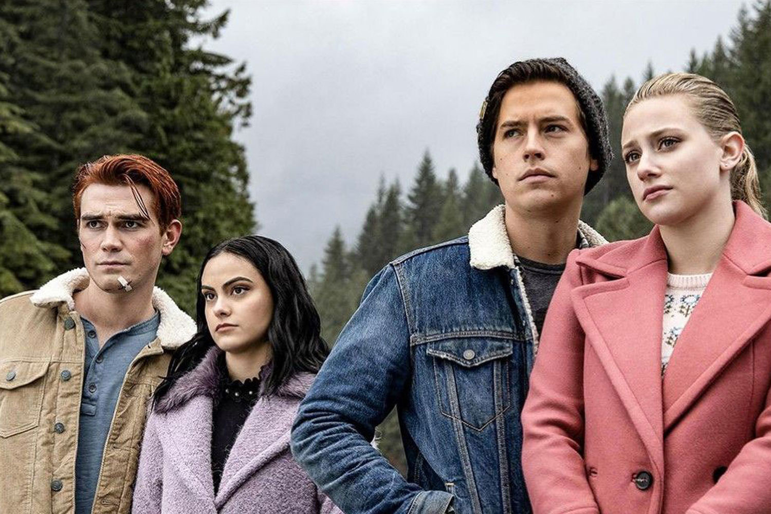 KJ Apa, Camila Mendes, Cole Sprouse, and Lili Reinhart as Archie, Veronica, Jughead, and Betty in Riverdale