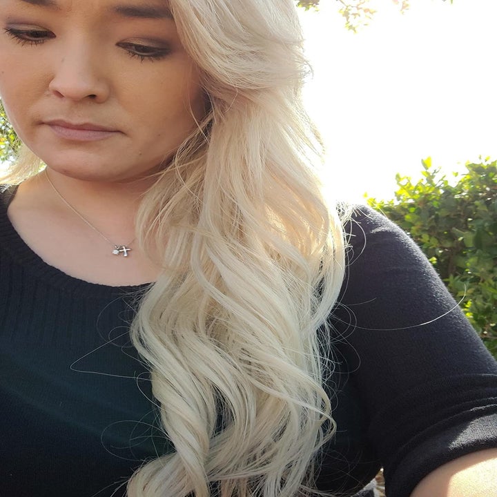 reviewer's silky platinum blond hair