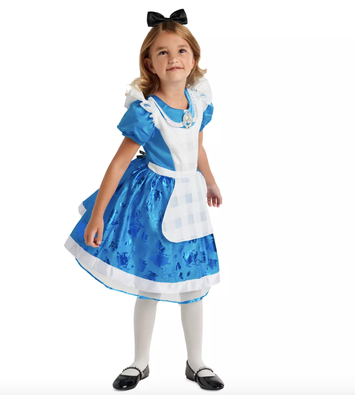 a child in an alice in wonderland blue dress costume