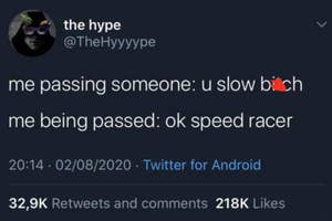 tweet about passing someone on the hiighway