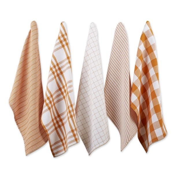The five dish towels in various patterns