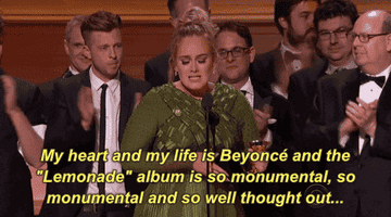 Adele thanking Beyoncé in her Grammys speach