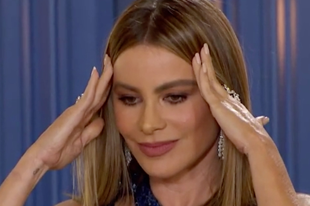A frustrated Sofía Vergara grabs her head in unbelief