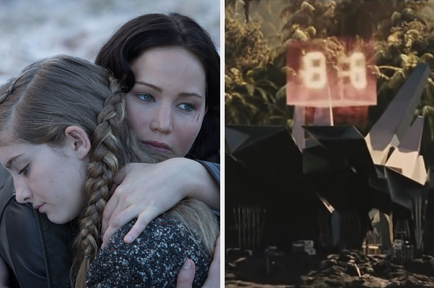 prim and katniss on the left and the cornucopia on the right