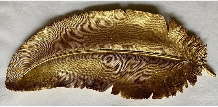 Product image of gold feather-shaped platter