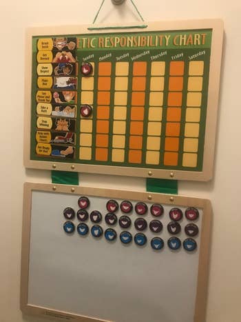 Reviewer's photo showing the reward chart hanging on the wall
