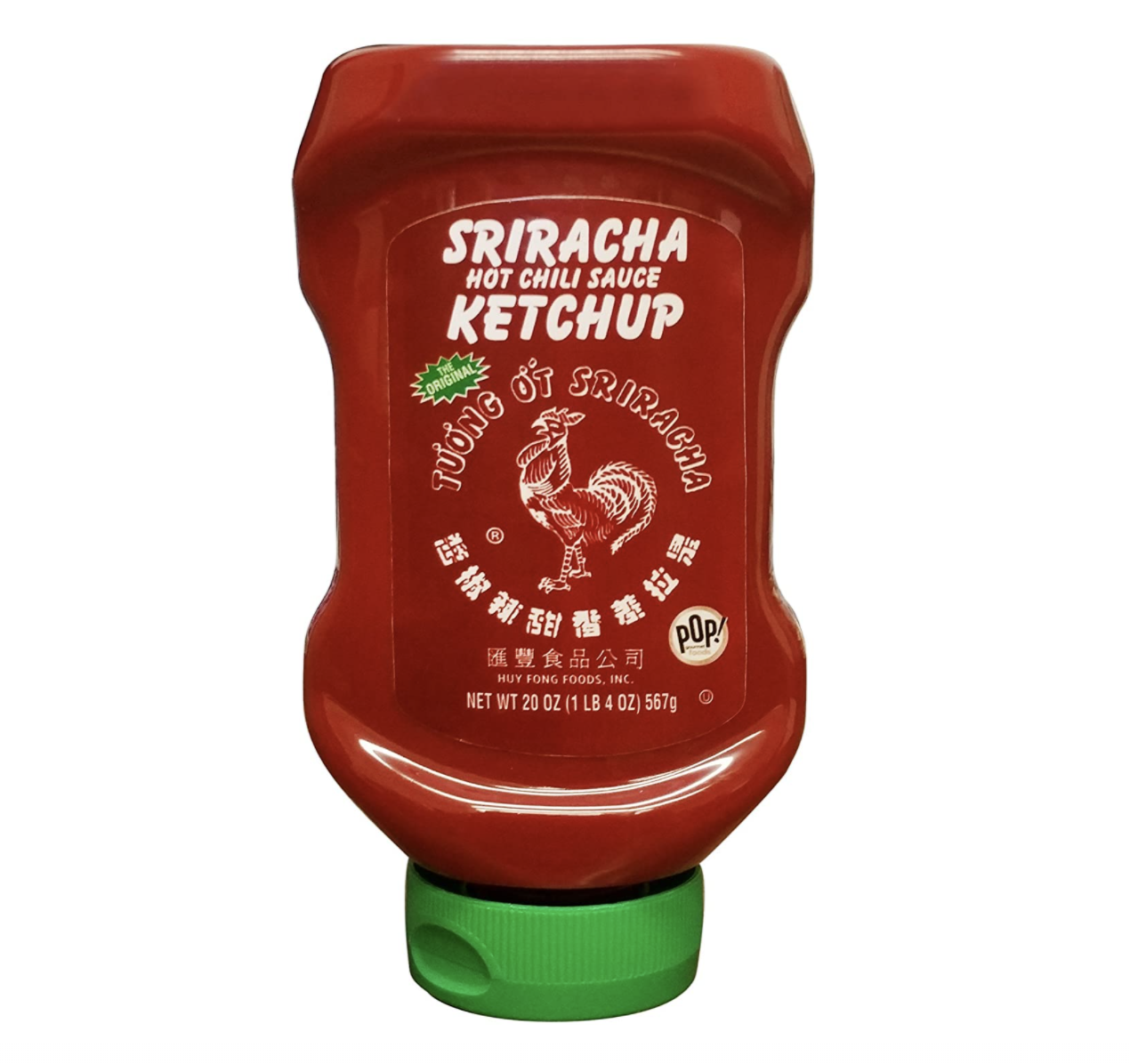A bottle of Sriracha ketchup on a blank background