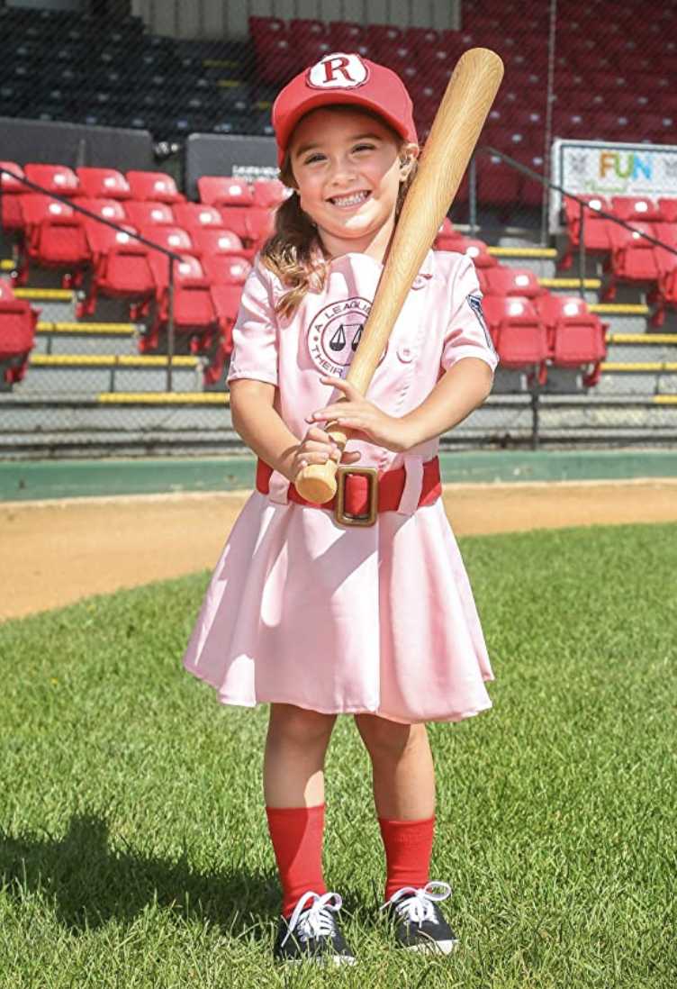 a child wearing the dottie baseball costume