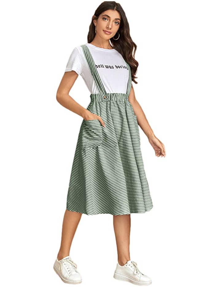 Falda para mujer con doble bolsillo lateral a rayas y cintura alta