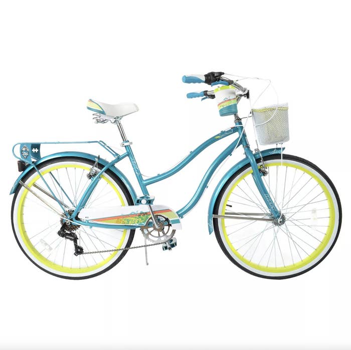 The teal and lime cruiser bike