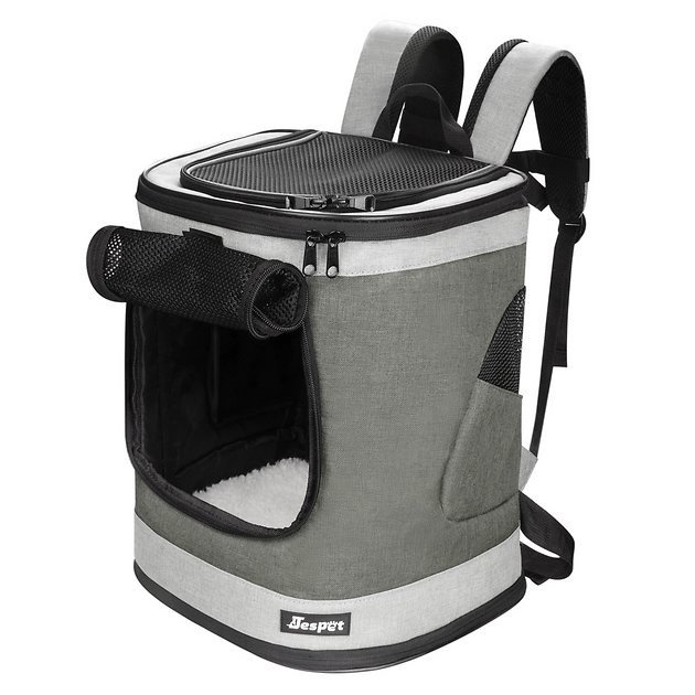 grey pet carrier backpack with foldable mesh window