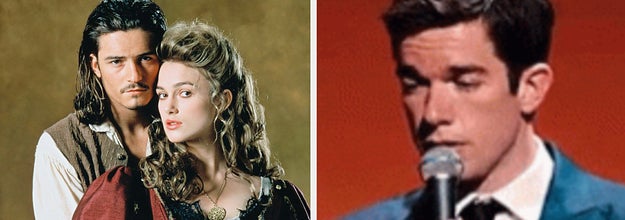 Will and Elizabeth from Pirates of the Caribbean and the John Mulaney "So you can image the bisexual stress I am under" meme
