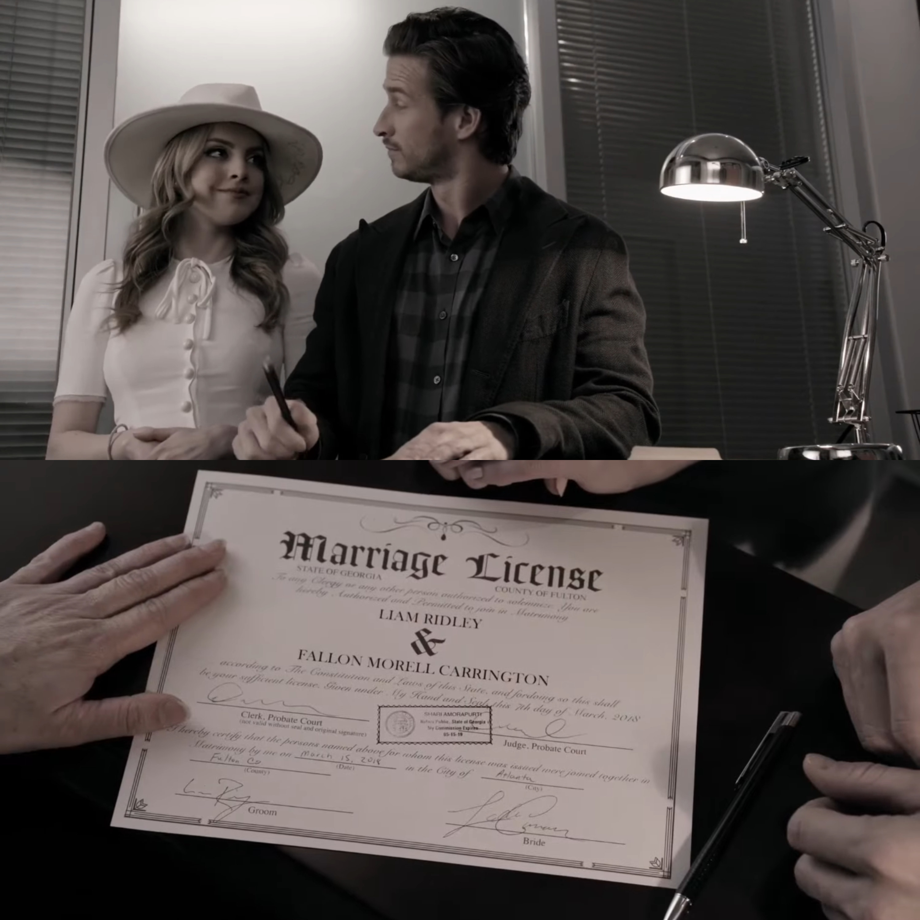fallon and liam signing a marriage license