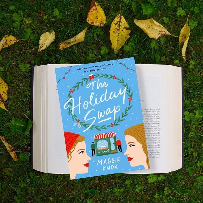 A book called the holiday swap on the grass