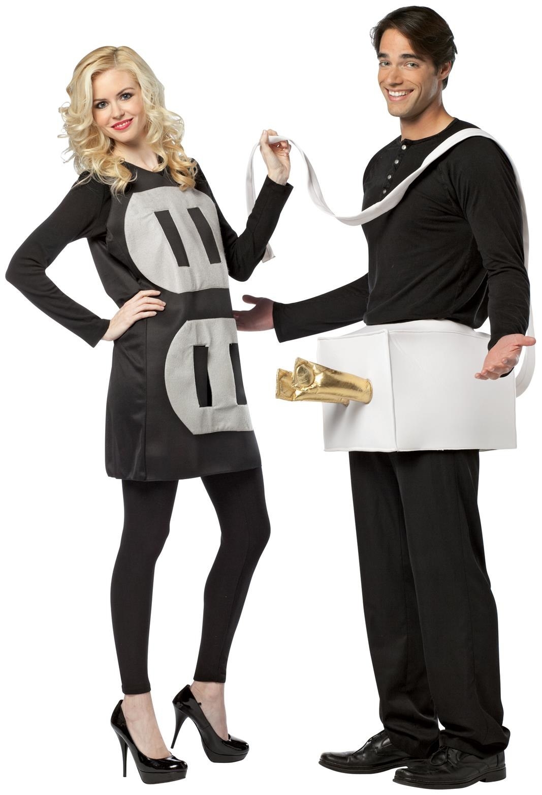 woman dressed as outlet and man dressed as plug