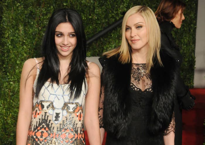 Madonna and Lourdes pose together on a red carpet
