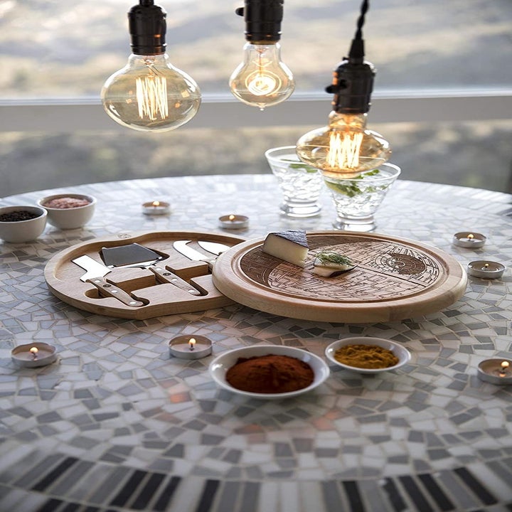 the cheeseboard sitting on a table