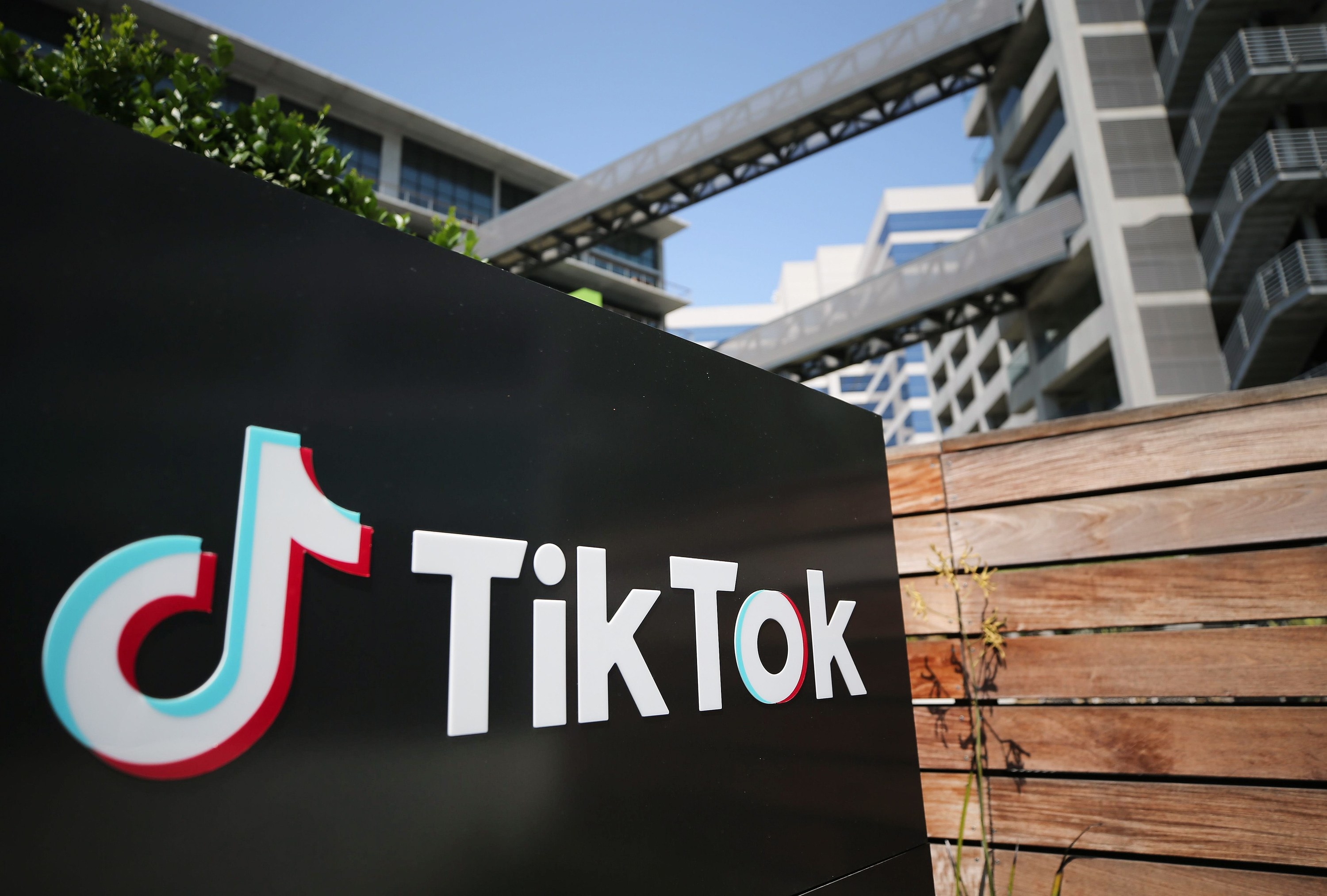 The TikTok logo outside of a building