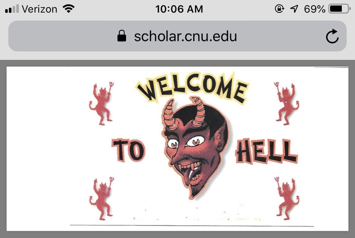 The opened reading is a picture of a bunch of cartoon devils that says, &quot;Welcome to hell&quot;