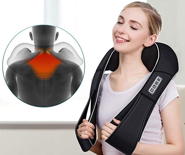 Product image of person wearing massager around their neck