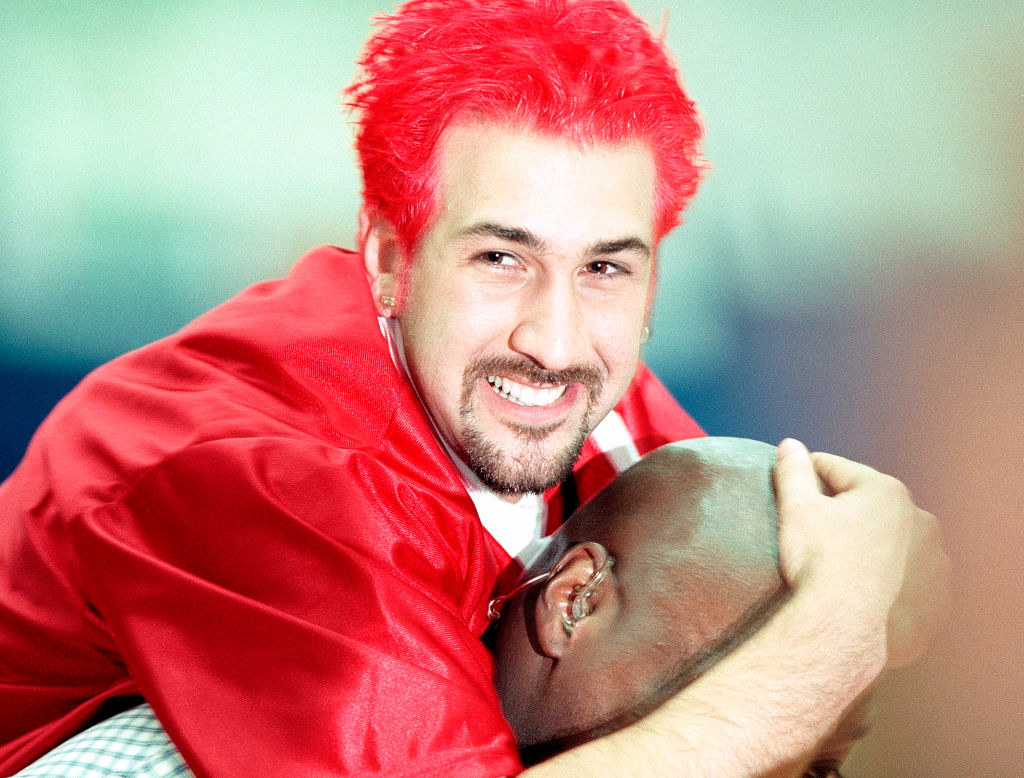 joey fatone with bright red hair