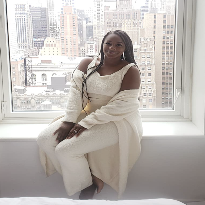 A customer review photo of them wearing the set in white