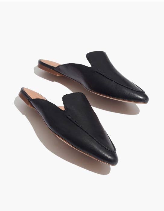 Black leather mules